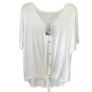 Luga | Women's White Oversized Tie Front Tee | Size M | NWT | 0700